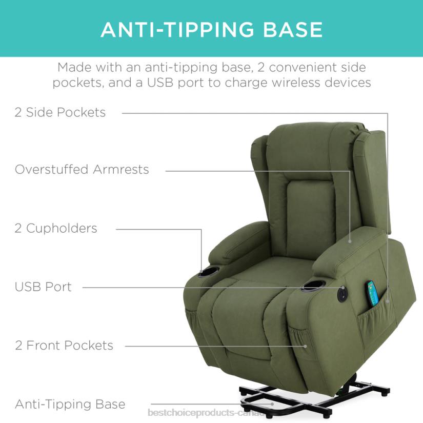4LT2623 Olive Best Choice Products Electric Power Lift Recliner Massage Chair w/ Heat, USB Port, Cupholders