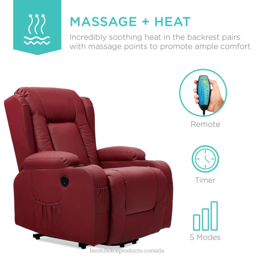 4LT2624 Red Best Choice Products Electric Power Lift Recliner Massage Chair w/ Heat, USB Port, Cupholders
