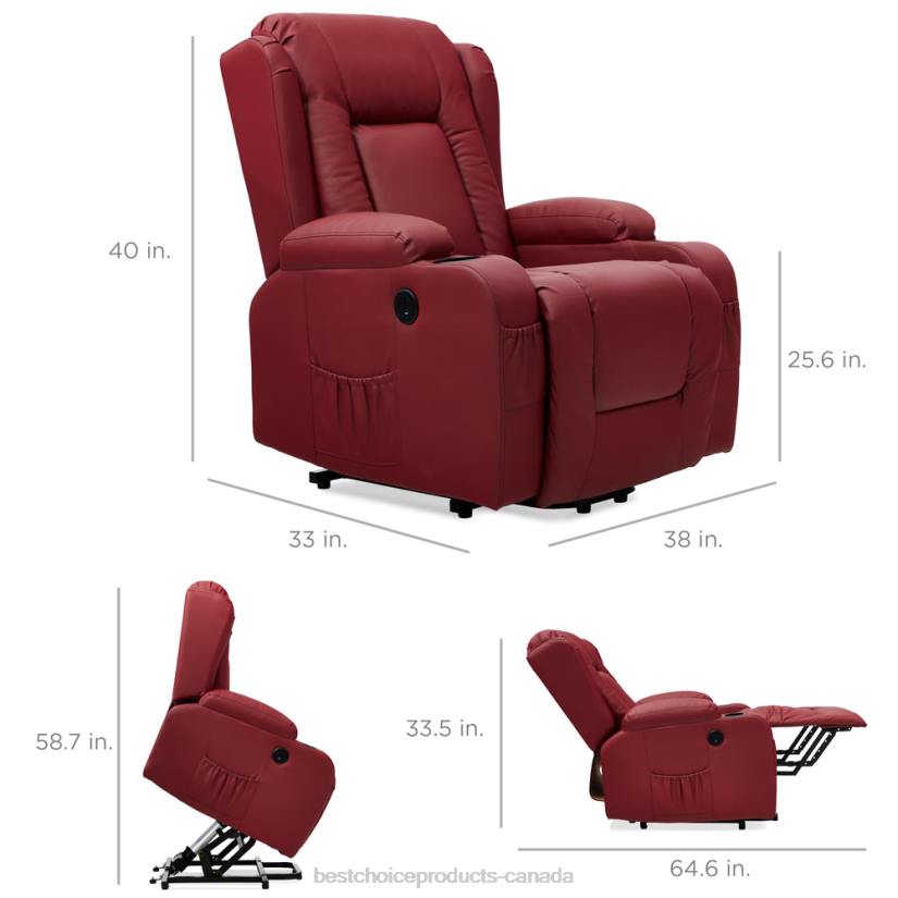 4LT2624 Red Best Choice Products Electric Power Lift Recliner Massage Chair w/ Heat, USB Port, Cupholders