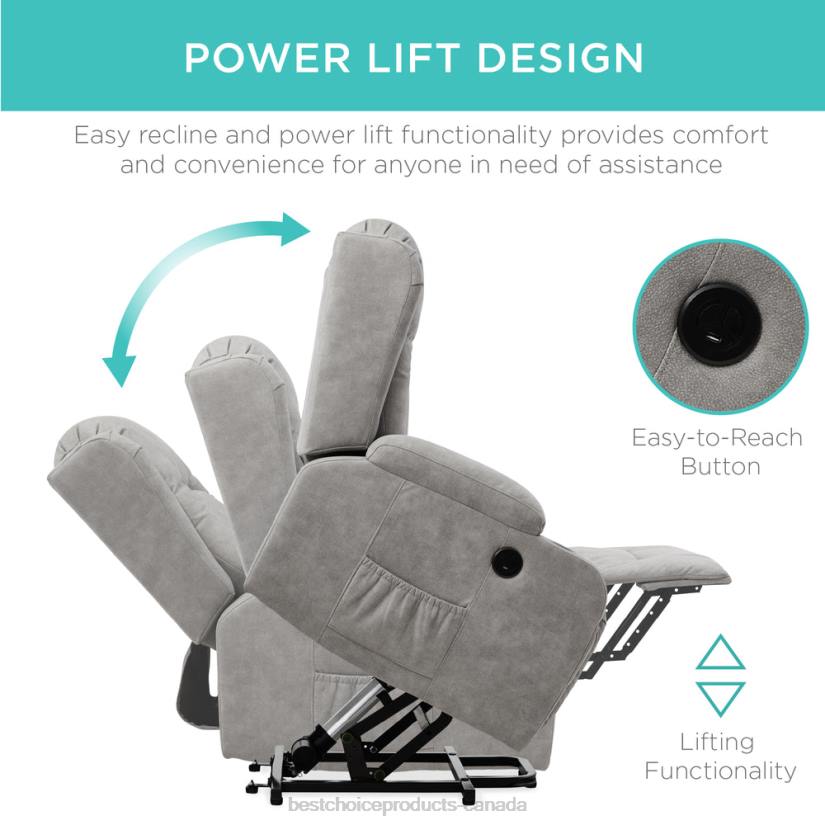 4LT2625 Gray Best Choice Products Electric Power Lift Recliner Massage Chair w/ Heat, USB Port, Cupholders