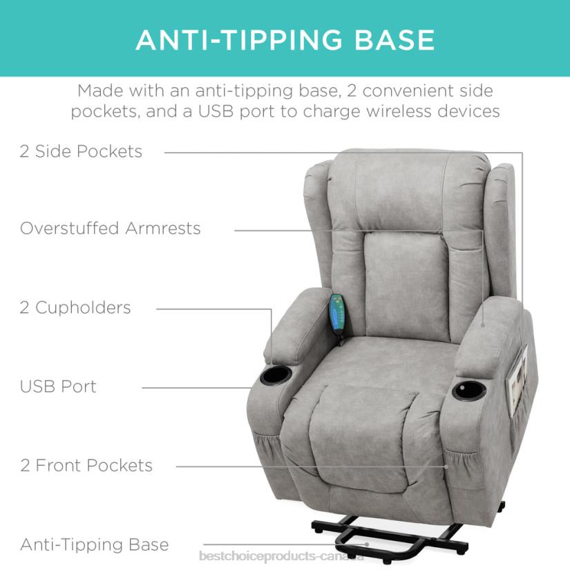4LT2625 Gray Best Choice Products Electric Power Lift Recliner Massage Chair w/ Heat, USB Port, Cupholders