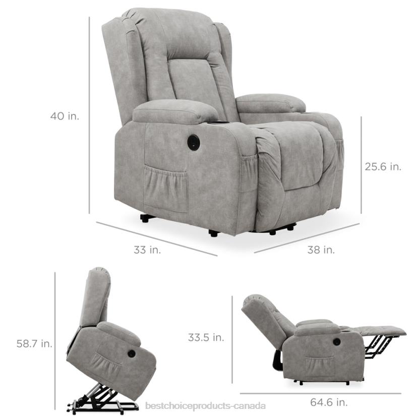 4LT2625 Gray Best Choice Products Electric Power Lift Recliner Massage Chair w/ Heat, USB Port, Cupholders