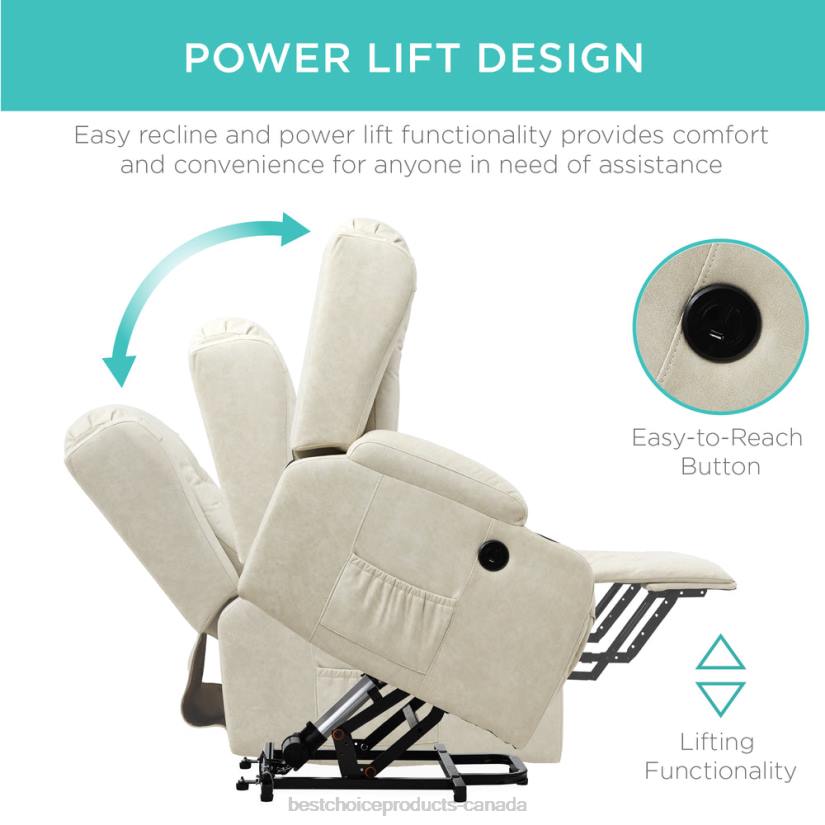 4LT2626 Beige Best Choice Products Electric Power Lift Recliner Massage Chair w/ Heat, USB Port, Cupholders