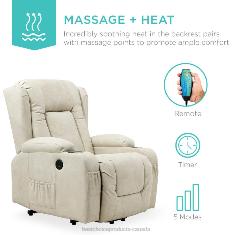 4LT2626 Beige Best Choice Products Electric Power Lift Recliner Massage Chair w/ Heat, USB Port, Cupholders