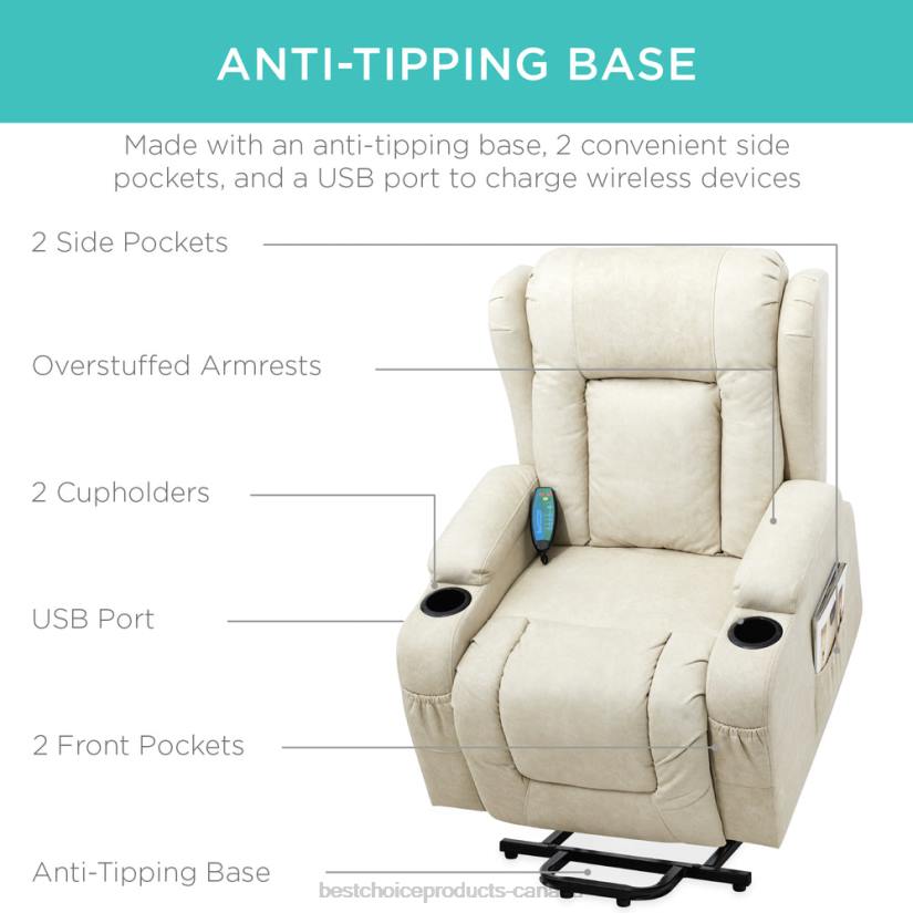 4LT2626 Beige Best Choice Products Electric Power Lift Recliner Massage Chair w/ Heat, USB Port, Cupholders