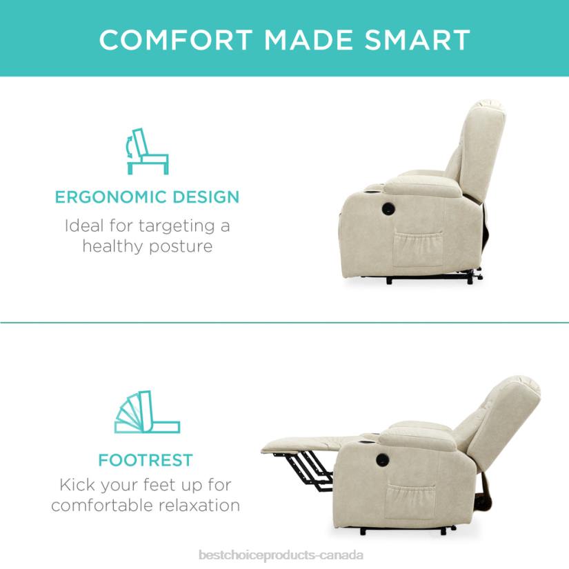 4LT2626 Beige Best Choice Products Electric Power Lift Recliner Massage Chair w/ Heat, USB Port, Cupholders