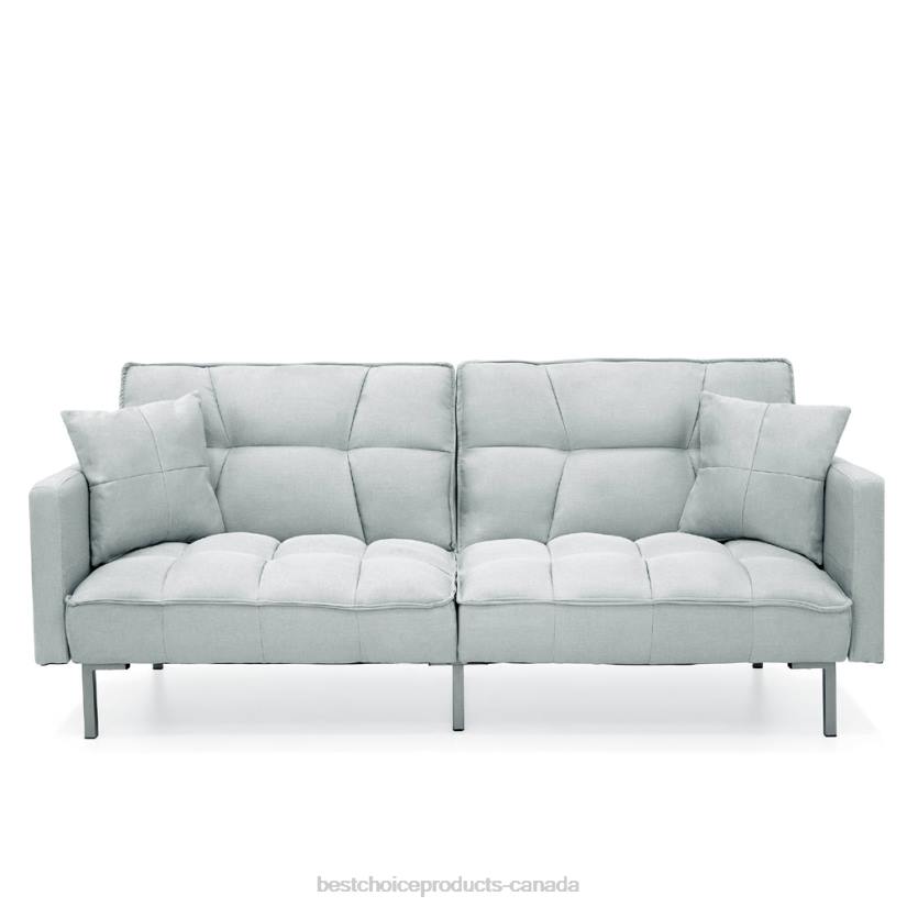 4LT2633 Light Gray Best Choice Products Convertible Linen Tufted Futon w/ 2 Plush Pillows, Split-Back Design