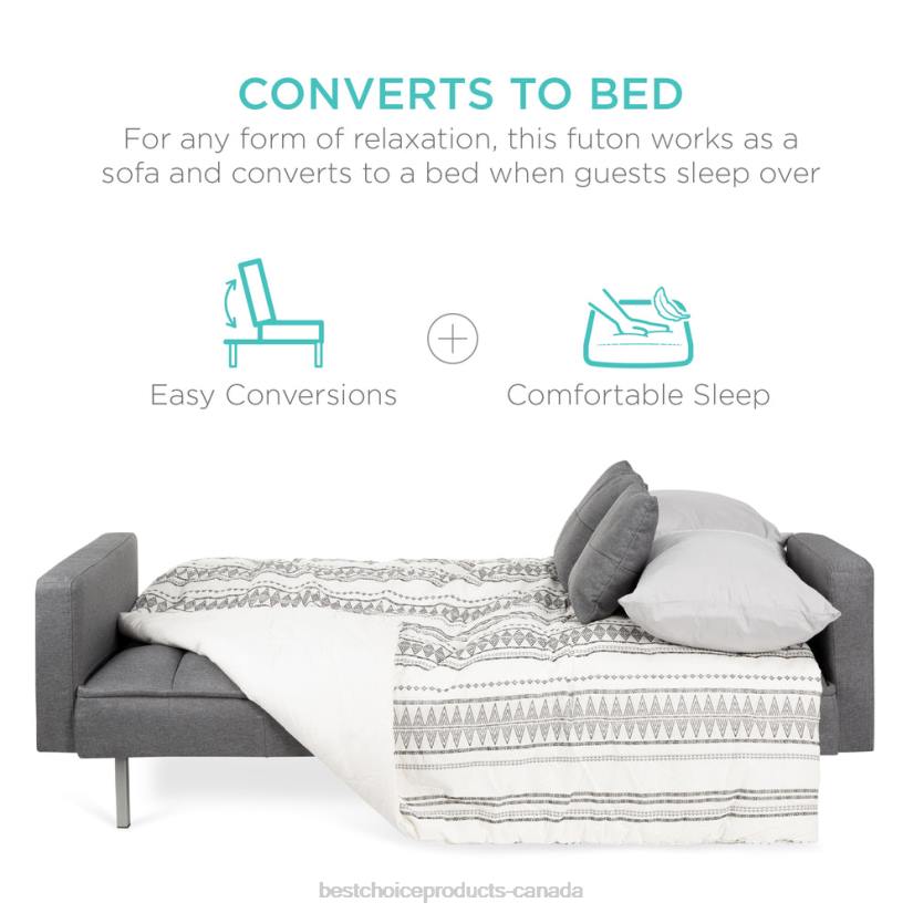 4LT2634 Dark Gray Best Choice Products Convertible Linen Tufted Futon w/ 2 Plush Pillows, Split-Back Design