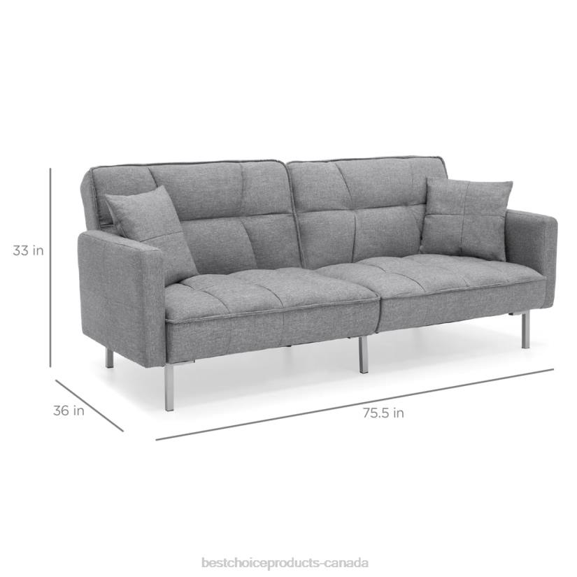 4LT2634 Dark Gray Best Choice Products Convertible Linen Tufted Futon w/ 2 Plush Pillows, Split-Back Design