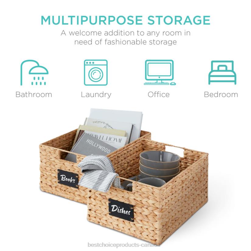 4LT2640 Natural Best Choice Products Set of 2 Water Hyacinth Pantry Baskets w/ Chalkboard, Marker