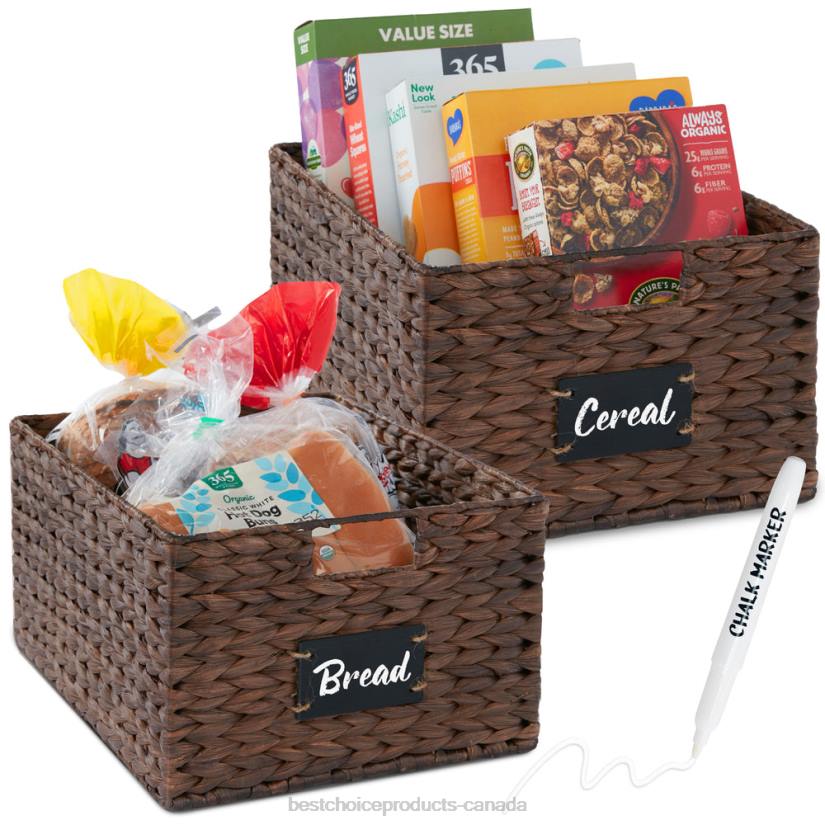 4LT2641 Brown Best Choice Products Set of 2 Water Hyacinth Pantry Baskets w/ Chalkboard, Marker