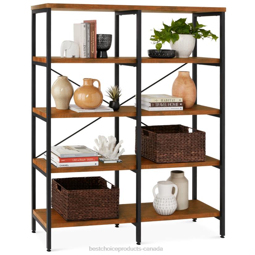 4LT2645 Brown Best Choice Products Industrial Bookshelf for Living Room, Walkway w/ Elevated Design
