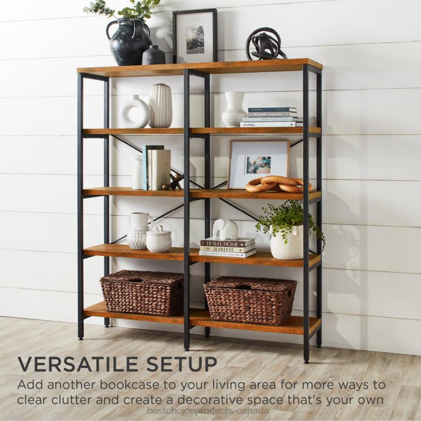 4LT2645 Brown Best Choice Products Industrial Bookshelf for Living Room, Walkway w/ Elevated Design