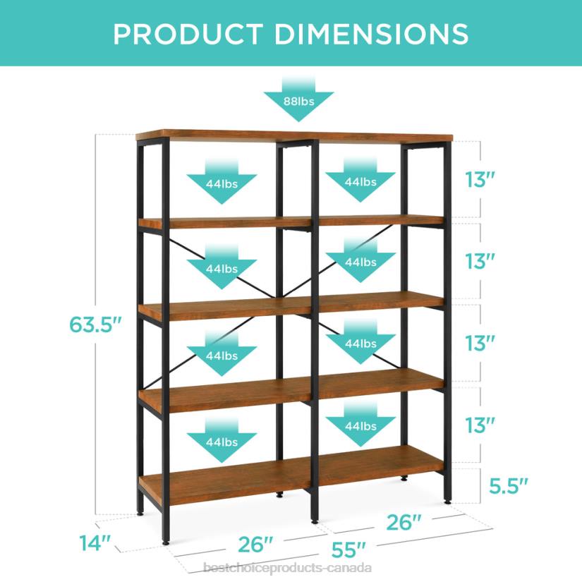 4LT2645 Brown Best Choice Products Industrial Bookshelf for Living Room, Walkway w/ Elevated Design