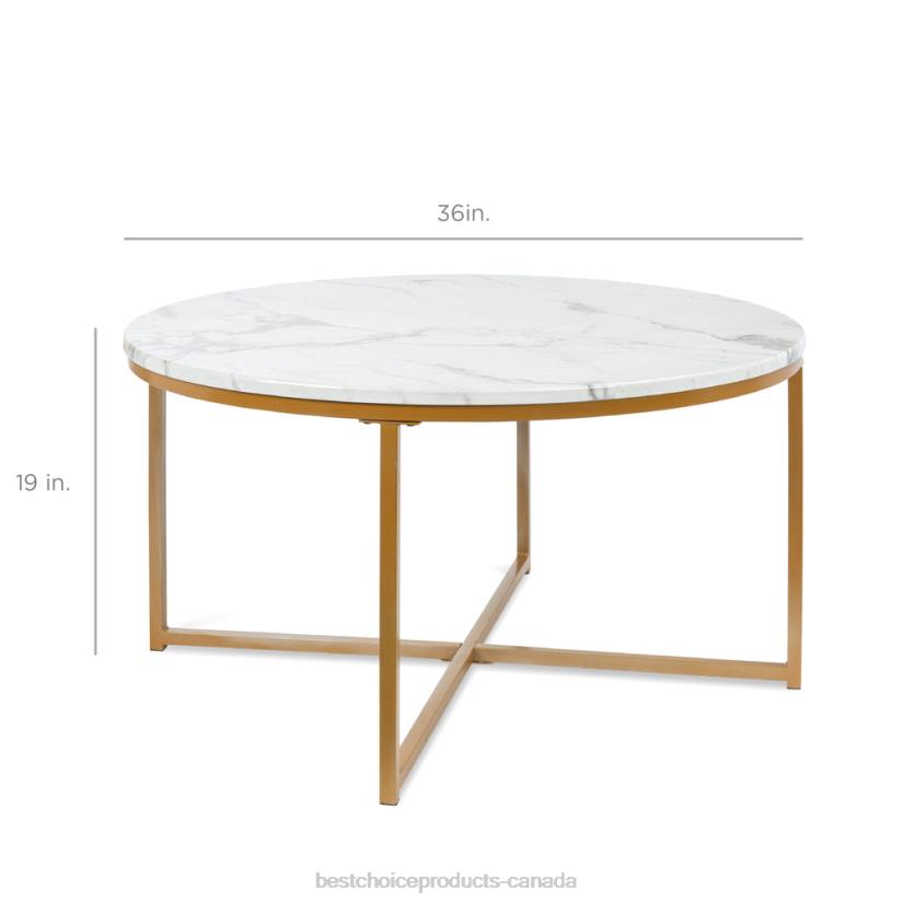 4LT2652 Gold Best Choice Products Round Coffee Table w/ Faux Marble Top, Metal Frame