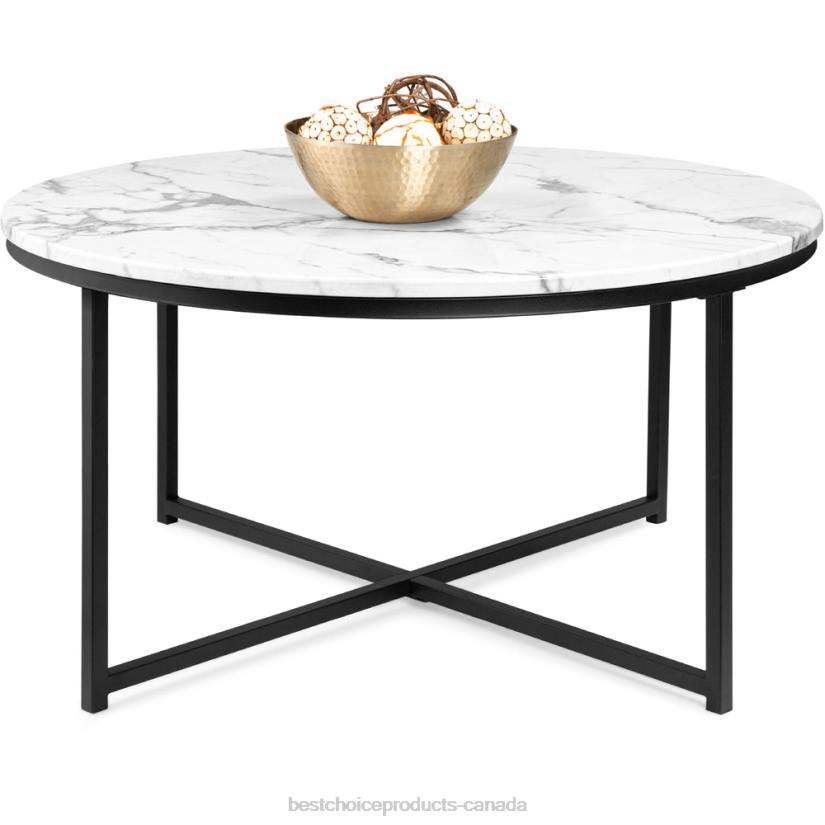 4LT2654 Black Best Choice Products Round Coffee Table w/ Faux Marble Top, Metal Frame