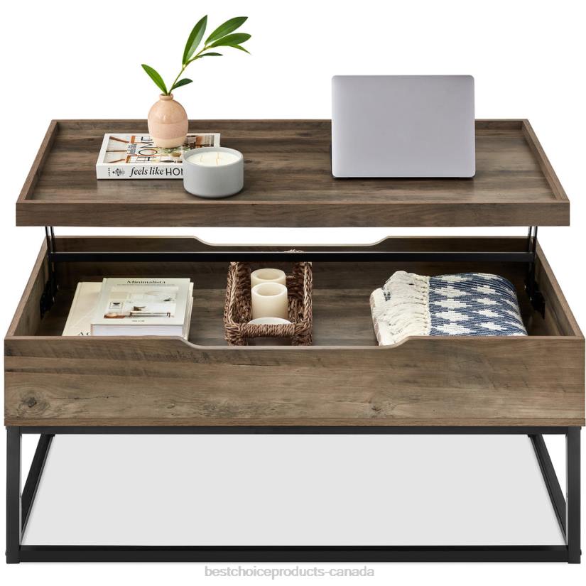 4LT2655 Gray Oak Best Choice Products Lift Top Coffee Table w/ Tray Edge Tabletop, Wood-Grain Finish