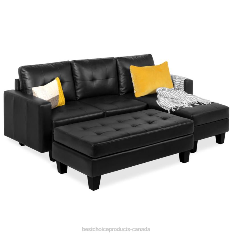 4LT2669 Black Best Choice Products L-Shape Customizable Faux Leather Sofa Set w/ Ottoman Bench