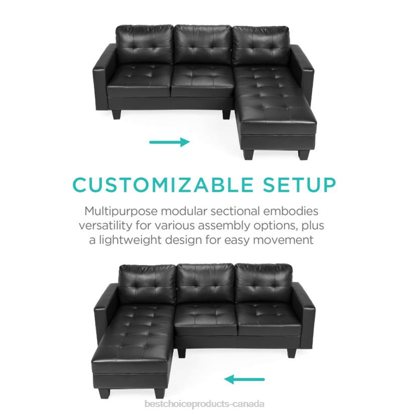 4LT2669 Black Best Choice Products L-Shape Customizable Faux Leather Sofa Set w/ Ottoman Bench