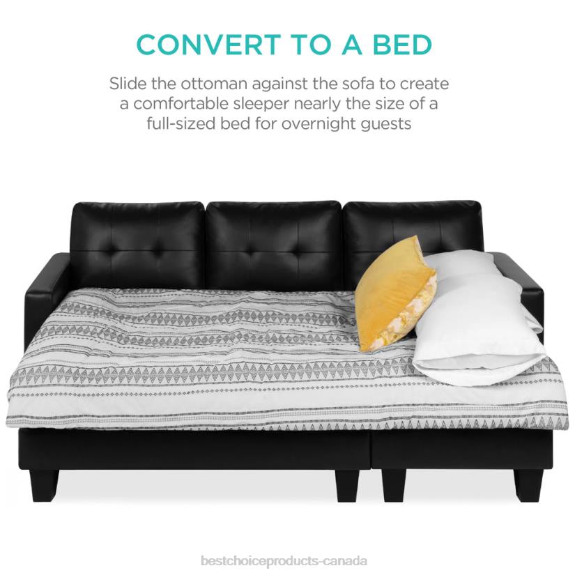 4LT2669 Black Best Choice Products L-Shape Customizable Faux Leather Sofa Set w/ Ottoman Bench