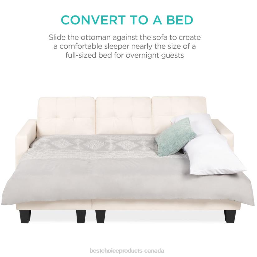 4LT2671 White Best Choice Products L-Shape Customizable Faux Leather Sofa Set w/ Ottoman Bench