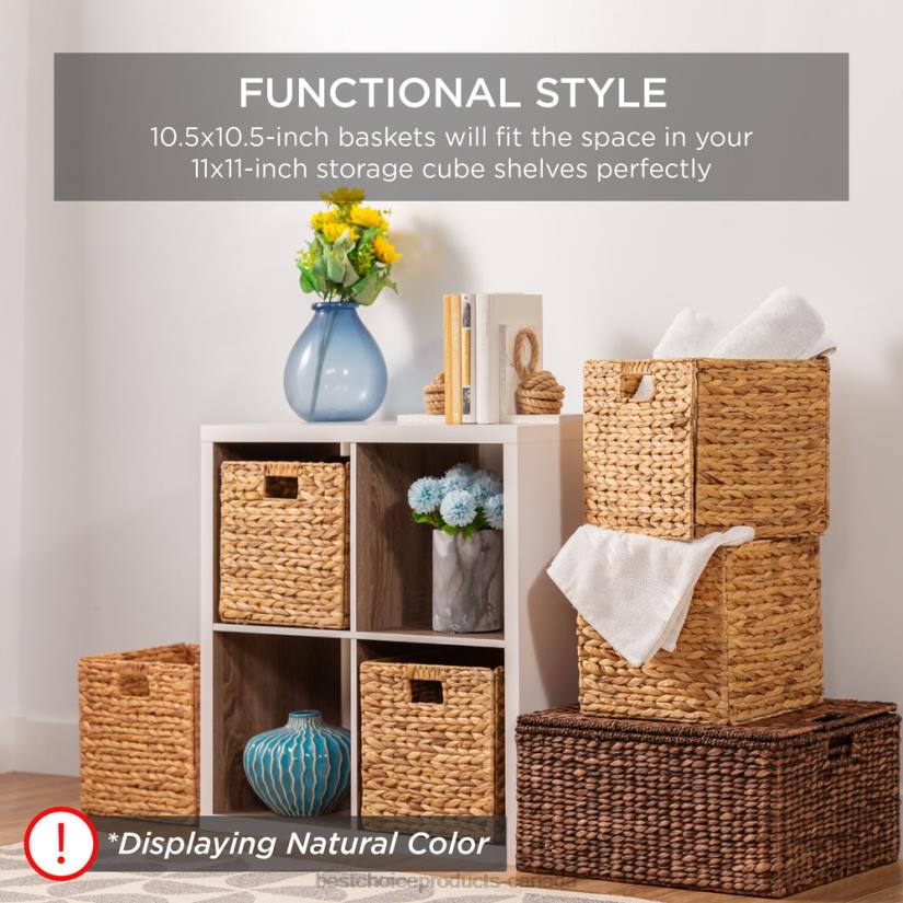 4LT2680 Espresso Best Choice Products Set of 5 Collapsible Hyacinth Storage Baskets w/ Inserts