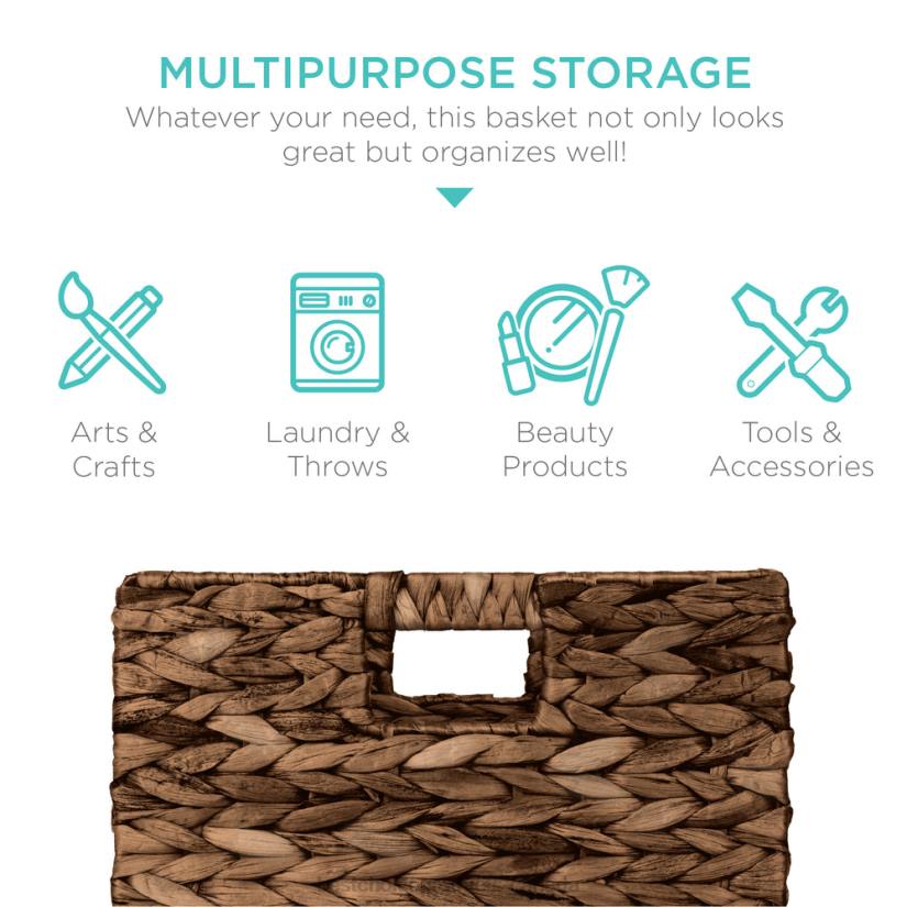 4LT2680 Espresso Best Choice Products Set of 5 Collapsible Hyacinth Storage Baskets w/ Inserts