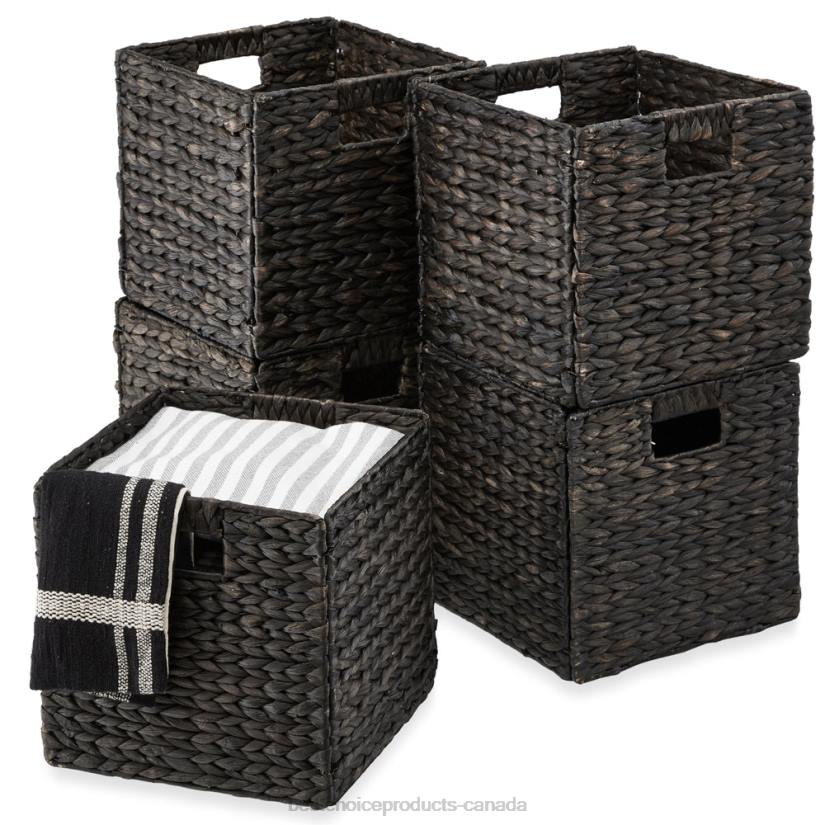 4LT2681 Black Best Choice Products Set of 5 Collapsible Hyacinth Storage Baskets w/ Inserts
