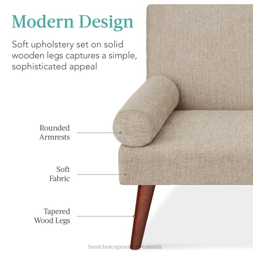 4LT2684 Sand Best Choice Products Fabric Upholstered Convertible Futon w/ Rounded Armrests, 2 Cupholders