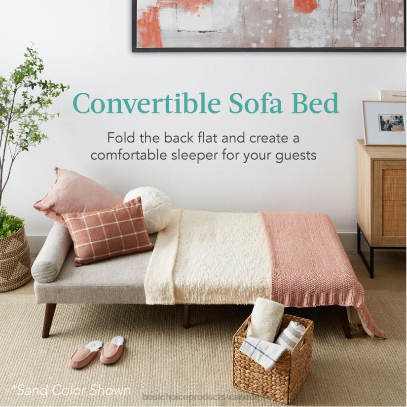 4LT2685 Black Best Choice Products Fabric Upholstered Convertible Futon w/ Rounded Armrests, 2 Cupholders