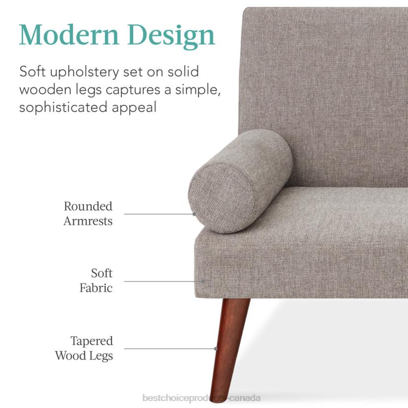 4LT2686 Gray Best Choice Products Fabric Upholstered Convertible Futon w/ Rounded Armrests, 2 Cupholders