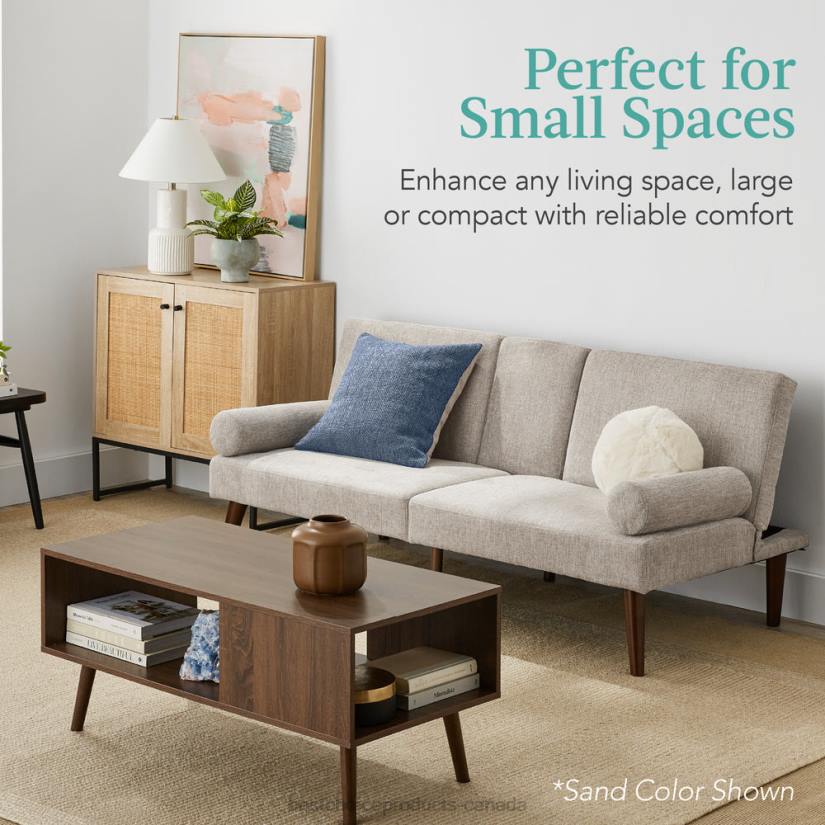 4LT2686 Gray Best Choice Products Fabric Upholstered Convertible Futon w/ Rounded Armrests, 2 Cupholders