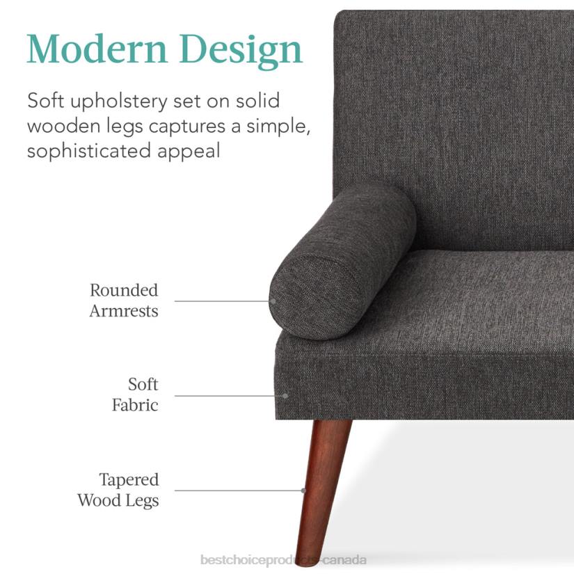 4LT2687 Charcoal Best Choice Products Fabric Upholstered Convertible Futon w/ Rounded Armrests, 2 Cupholders