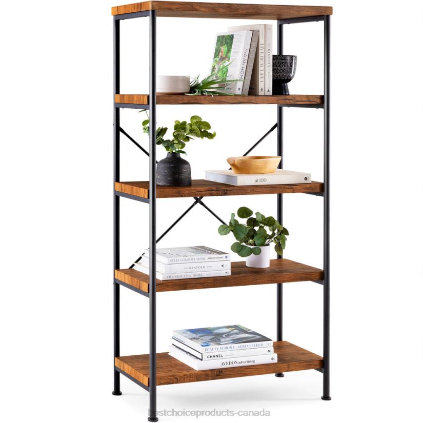 4LT2691 Brown Best Choice Products 5-Tier Industrial Bookshelf w/ Metal Frame, Wood Shelves