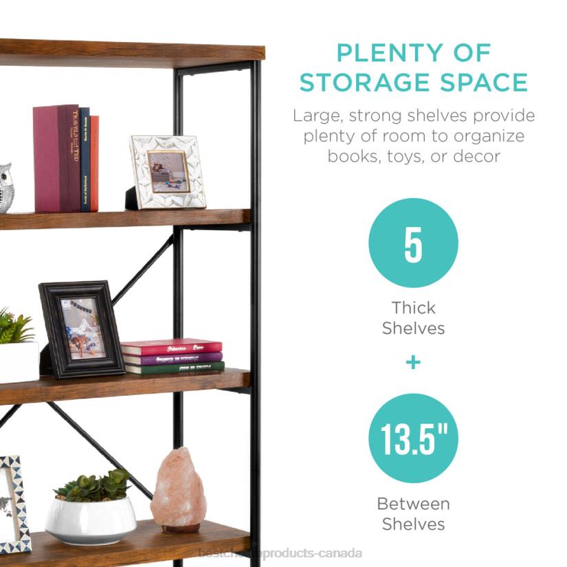 4LT2691 Brown Best Choice Products 5-Tier Industrial Bookshelf w/ Metal Frame, Wood Shelves