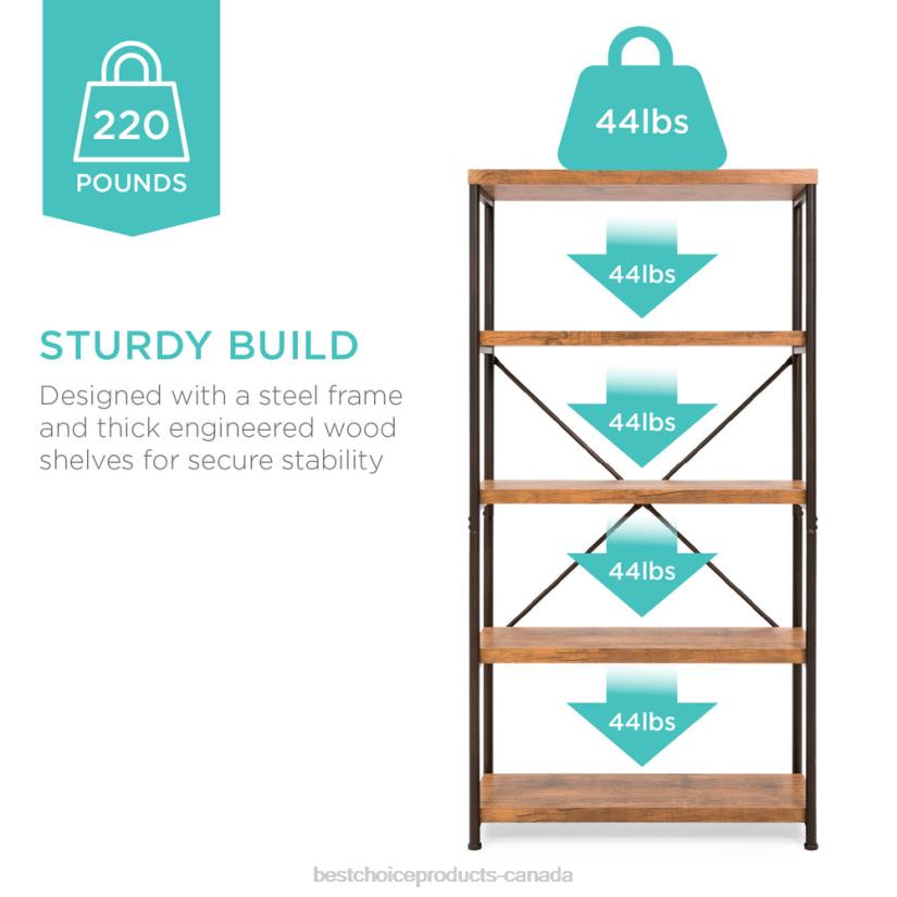 4LT2691 Brown Best Choice Products 5-Tier Industrial Bookshelf w/ Metal Frame, Wood Shelves