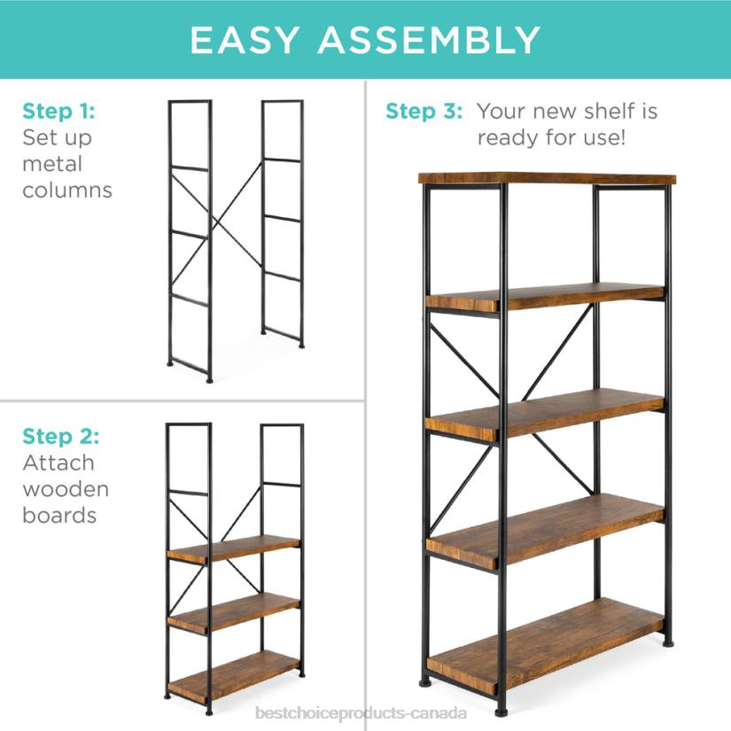 4LT2691 Brown Best Choice Products 5-Tier Industrial Bookshelf w/ Metal Frame, Wood Shelves