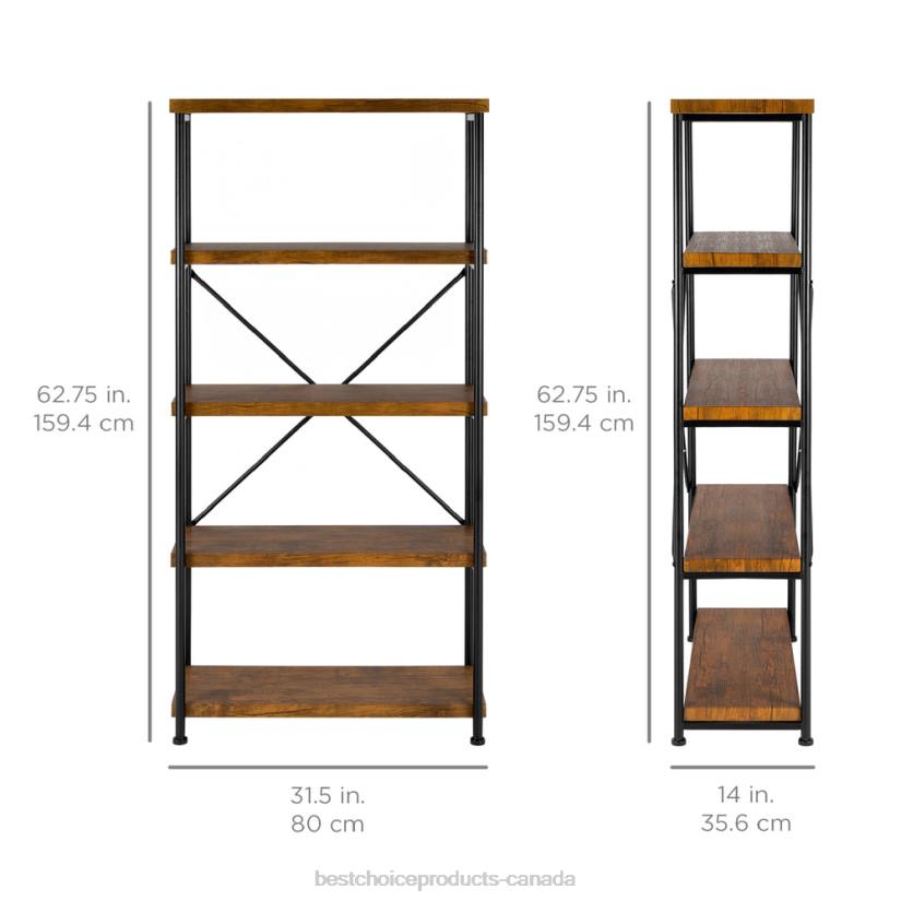 4LT2691 Brown Best Choice Products 5-Tier Industrial Bookshelf w/ Metal Frame, Wood Shelves