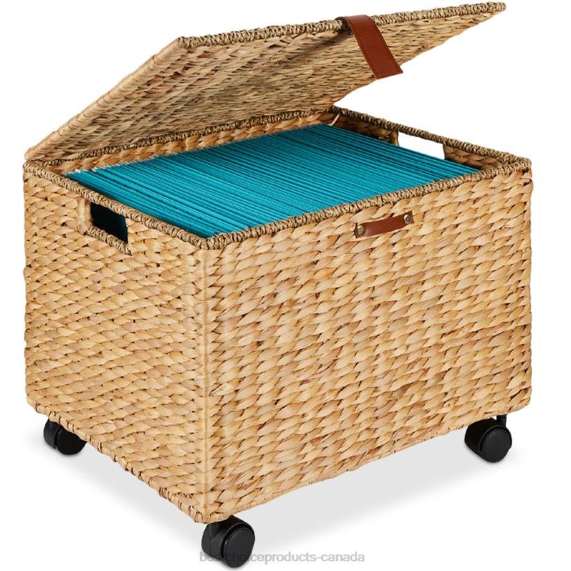 4LT2692 Natural Best Choice Products Mobile Water Hyacinth Rolling Filing Cabinet Storage Basket w/ Lid, Wheels