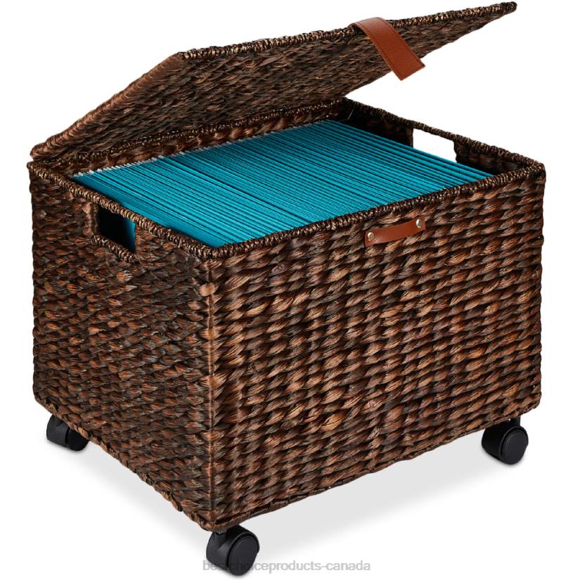 4LT2693 Brown Best Choice Products Mobile Water Hyacinth Rolling Filing Cabinet Storage Basket w/ Lid, Wheels