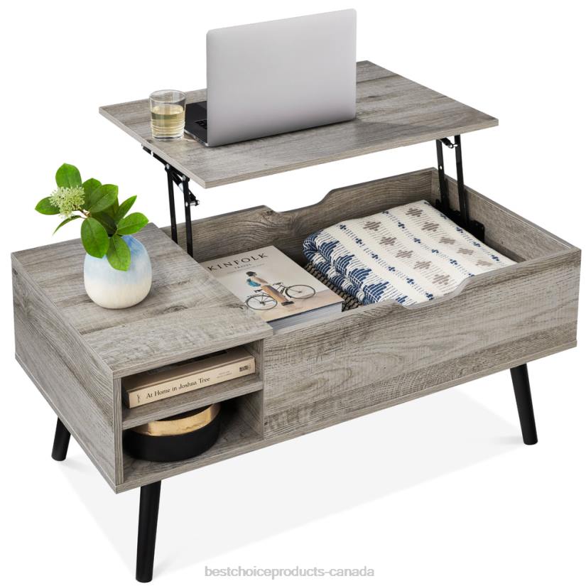 4LT2694 Gray Best Choice Products Wooden Mid-Century Modern Lift Top Coffee Table w/ Removable Shelf