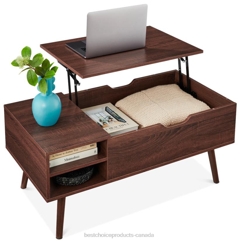 4LT2695 Walnut Best Choice Products Wooden Mid-Century Modern Lift Top Coffee Table w/ Removable Shelf