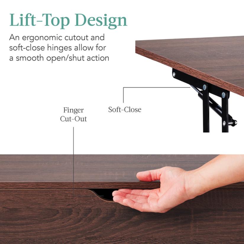 4LT2695 Walnut Best Choice Products Wooden Mid-Century Modern Lift Top Coffee Table w/ Removable Shelf