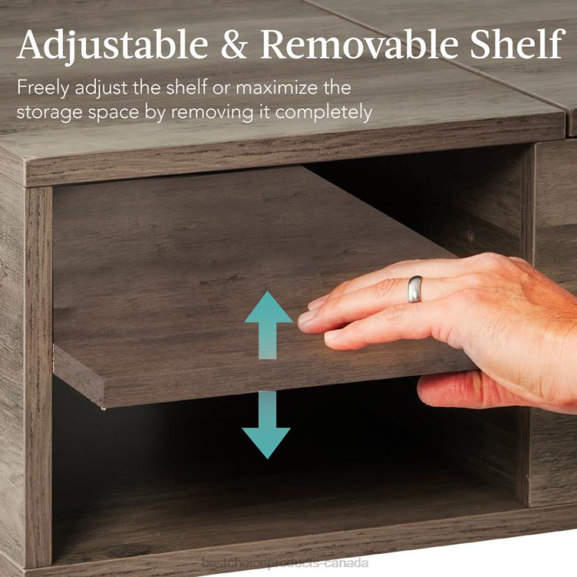 4LT2696 Gray Oak Best Choice Products Wooden Mid-Century Modern Lift Top Coffee Table w/ Removable Shelf