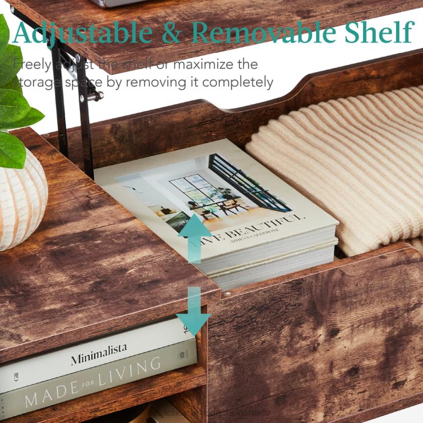 4LT2697 White/Brown Best Choice Products Wooden Mid-Century Modern Lift Top Coffee Table w/ Removable Shelf