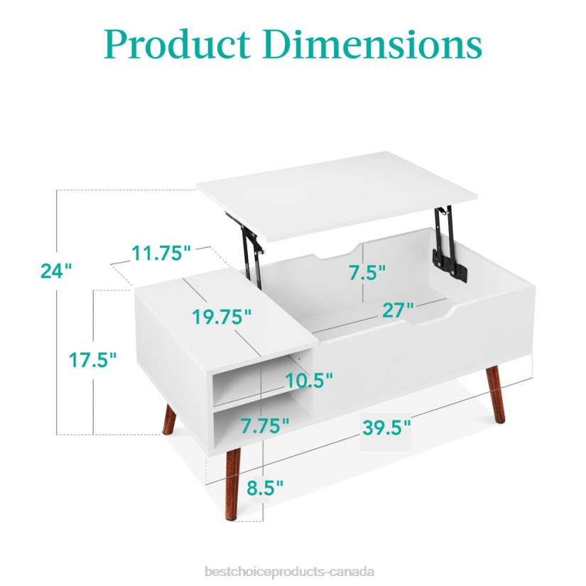 4LT2697 White/Brown Best Choice Products Wooden Mid-Century Modern Lift Top Coffee Table w/ Removable Shelf