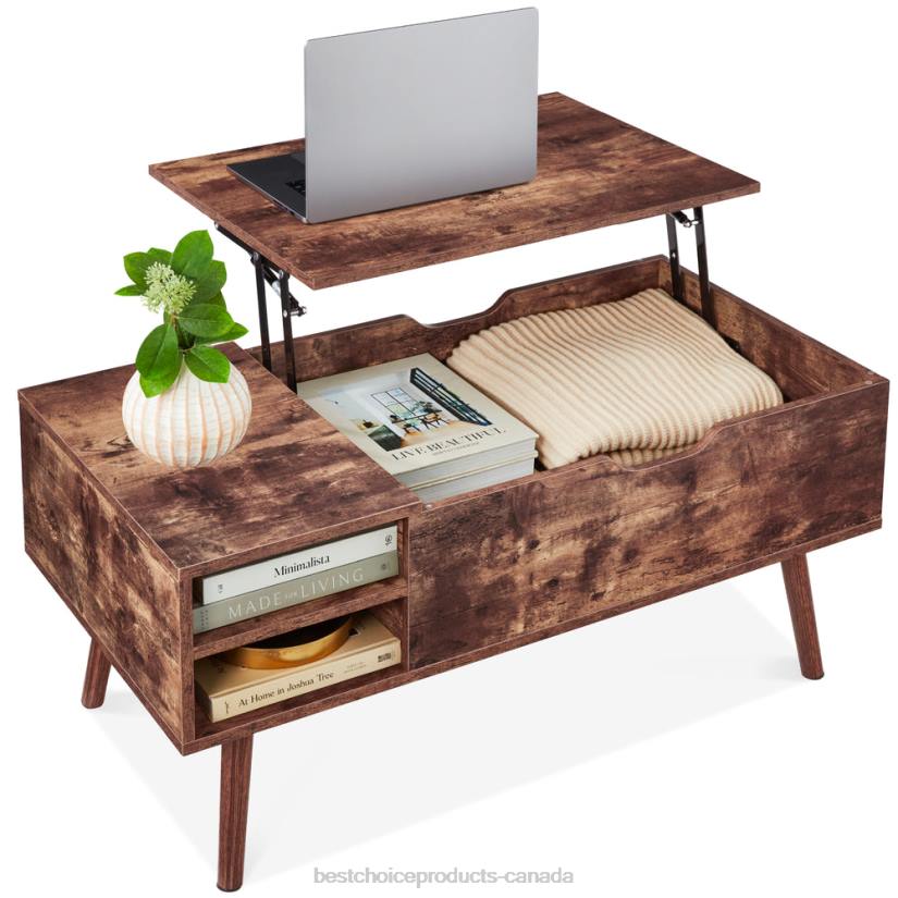4LT2698 Brown Best Choice Products Wooden Mid-Century Modern Lift Top Coffee Table w/ Removable Shelf