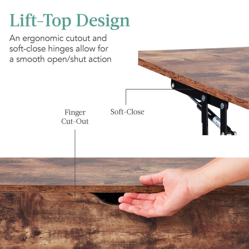 4LT2698 Brown Best Choice Products Wooden Mid-Century Modern Lift Top Coffee Table w/ Removable Shelf