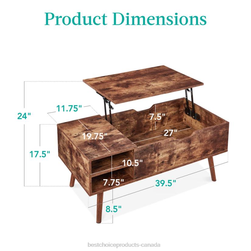4LT2698 Brown Best Choice Products Wooden Mid-Century Modern Lift Top Coffee Table w/ Removable Shelf