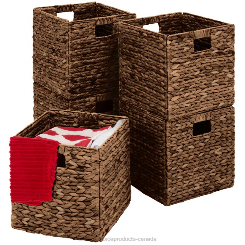4LT2707 Espresso Best Choice Products Set of 5 Collapsible Hyacinth Storage Baskets w/ Inserts